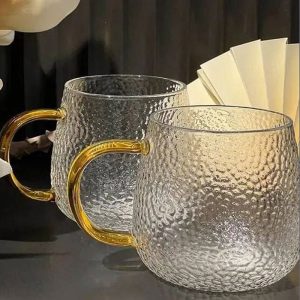 لیوان پیرکس برفی دسته طلایی